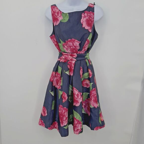 JESSICA HOWARD Sz 6  Flutter-Sleeve Black /pink  Floral Fit & Flare Short Dress - Picture 2 of 12
